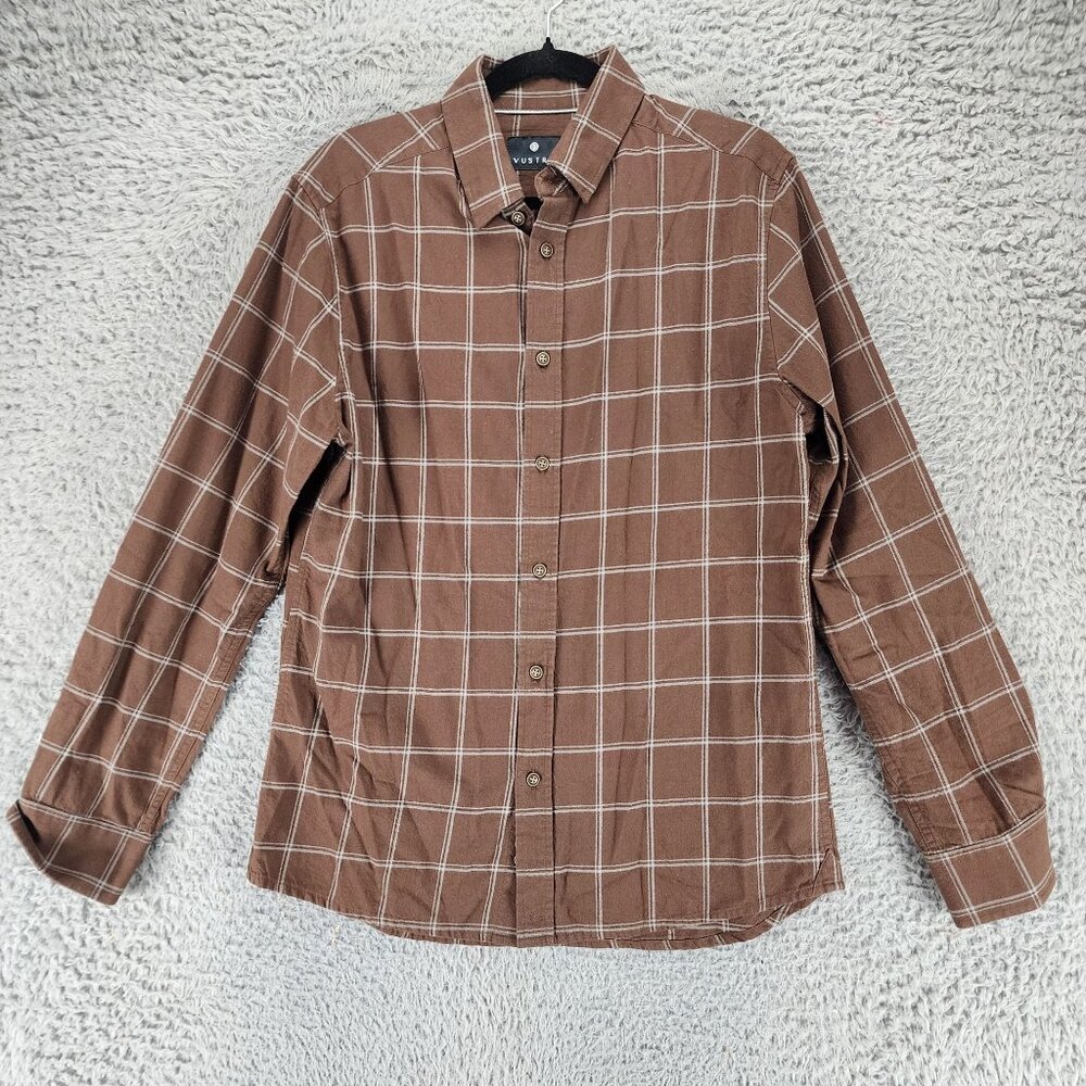 Vustra Shirts Mens Medium Brown Plaid Long Sleeve Button Up *NWT*